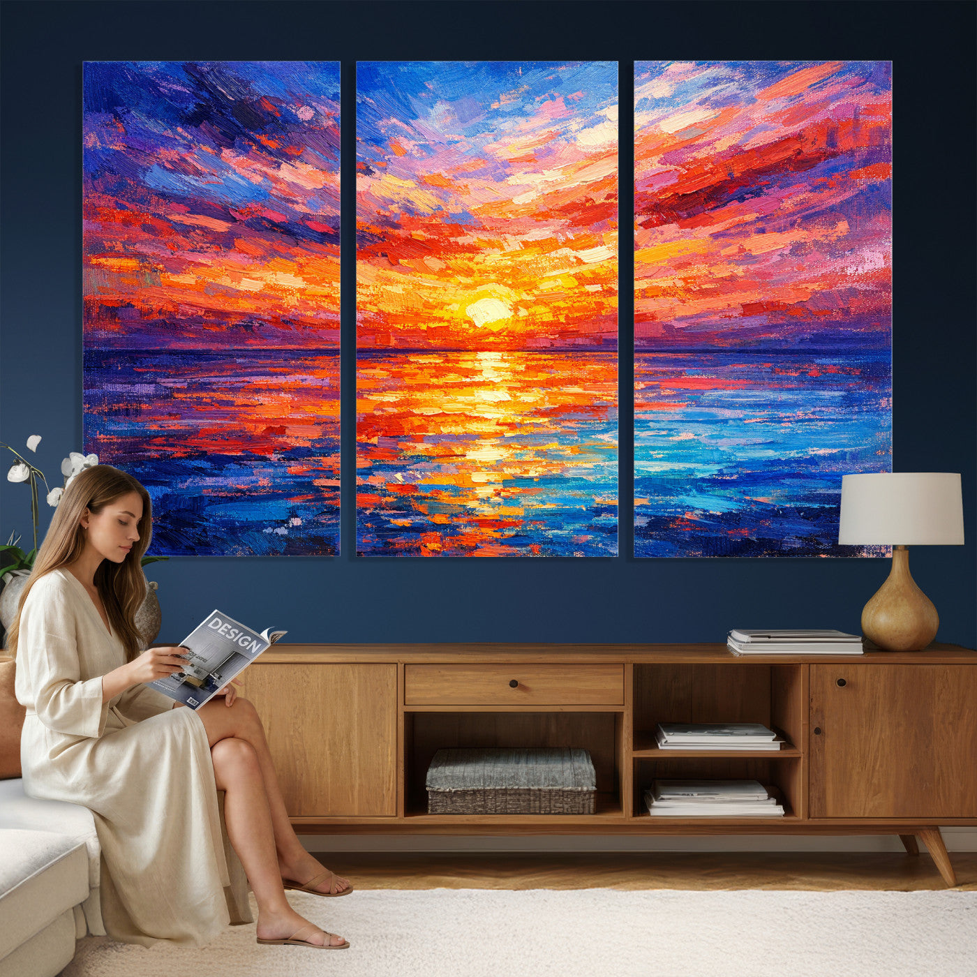 54915078-MGV-CV-36X24 - Colorful Knife Ocean Sunset Canvas — Orange Pink Teal Expressionist Sea Print | Colorful Coastal Wall Art | Vibrant Beach Decor Gift