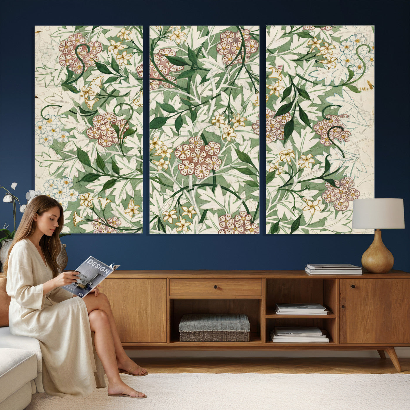 33560597-MGV-CV-36X24 - William Morris Jasmine 1872 Canvas Wall Art — Arts and Crafts Botanical Print | Vintage Green Floral Decor | Cottagecore Gift | Classic Art