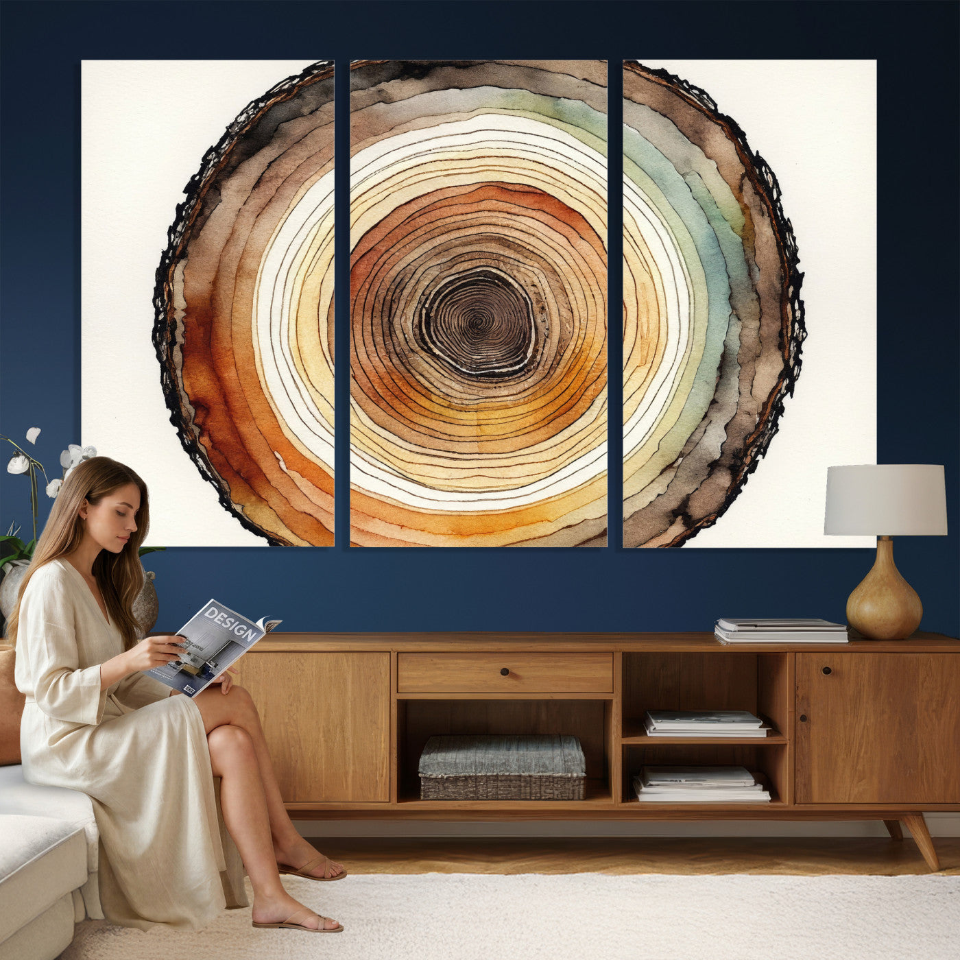 13719680-MGV-CV-36X24 - Natural Wood Slice Wall Art Canvas Print, Tree Ring Wall Art, Framed Abstract Nature Wall Decor, Earth Tone Statement Canvas Print