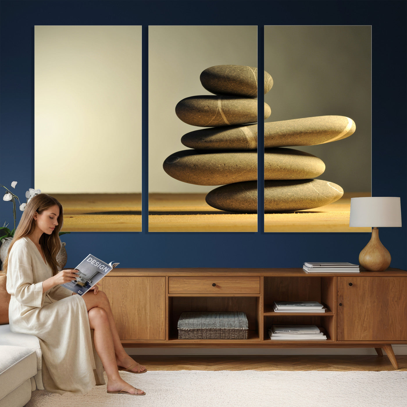 85424263-MGV-CV-36X24 - Zen Stone Wall Art Canvas Print, Balanced Rock Stack Framed Spa Artwork, Minimalist Meditation Decor for Living Room Bedroom Office Bathroom