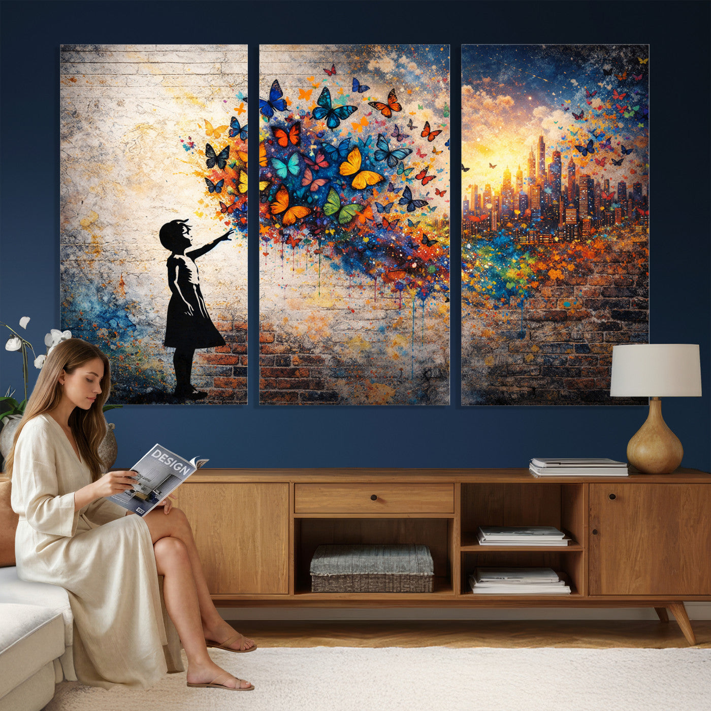 21540821-MGV-CV-36X24 - Banksy Girl Wall Art Canvas Print for Living Room Decor