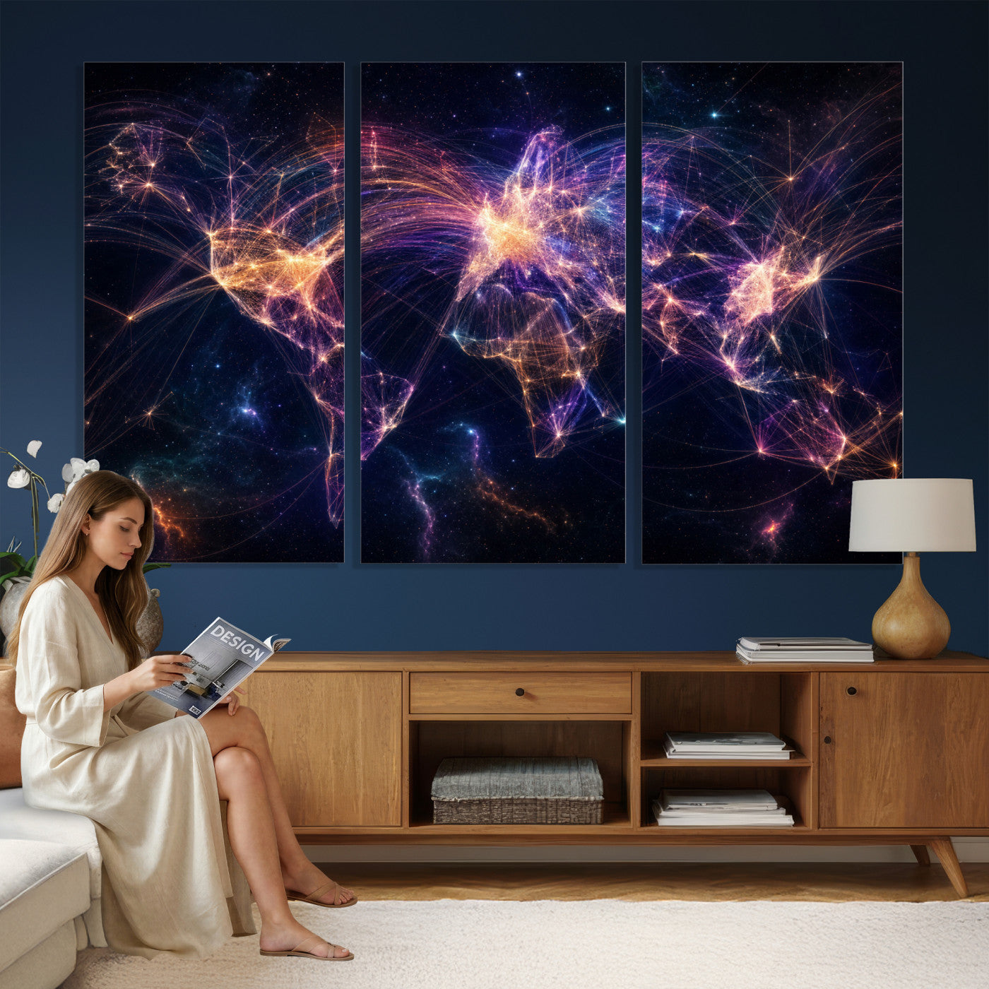 75155491-MGV-CV-36X24 - Global Flight Routes Map Canvas Wall Art, Worldwide Aviation Network Print, International Air Travel Wall Decor