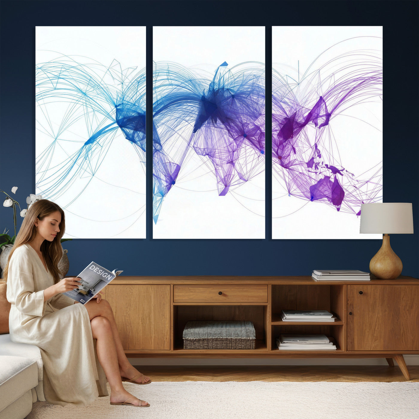 75155491-MGV-CV-48X32-3P - Global Flight Routes Map Canvas Wall Art, Worldwide Aviation Network Print, International Air Travel Wall Decor