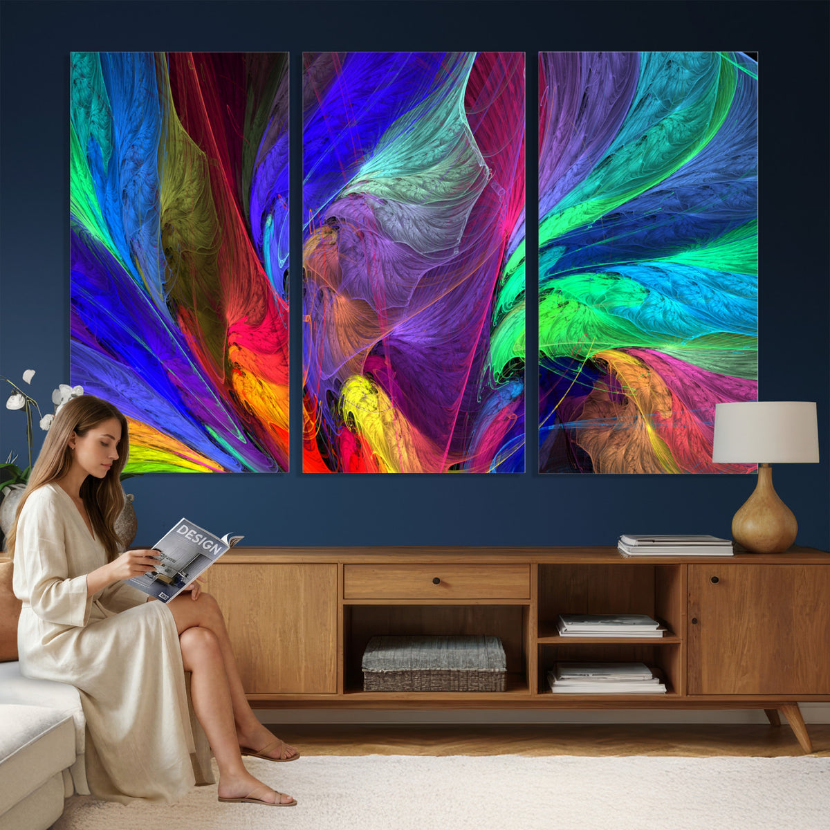 376925791-MGV-CV-36X24 - Colorful Abstract Canvas Wall Art, Rainbow Swirl Fractal Print, Bold Multicolor Living Room Decor, Vibrant Energy Art, Large Abstract Wall Art