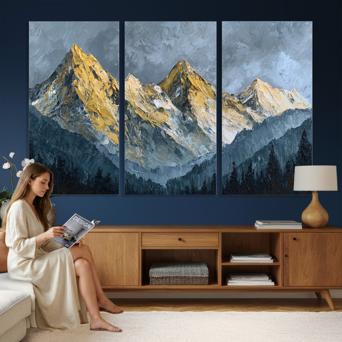 50821961-MGV-CV-48X32-3P - Abstract Mountain Wall Art Canvas Print Modern Landscape Painting Print