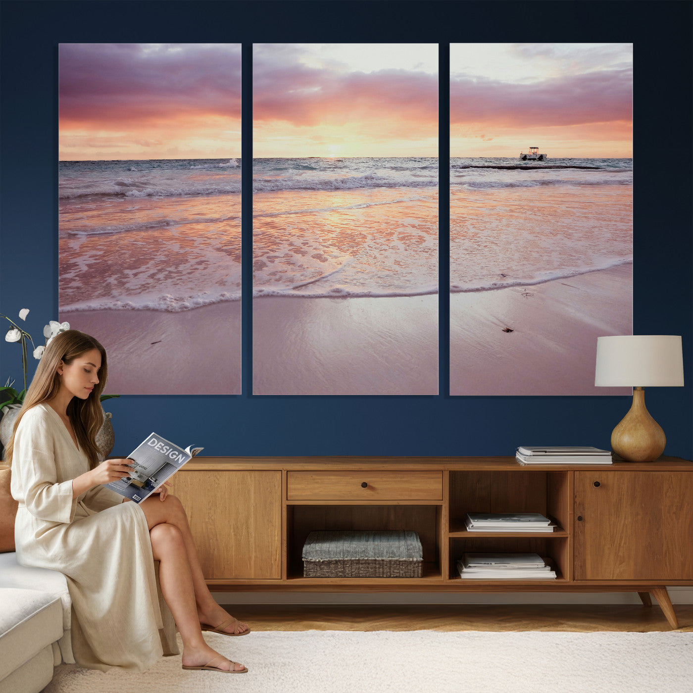 44765395-MGV-CV-36X24 - Beach Sunset Canvas Wall Art Print - Ocean Waves Landscape, Coastal Photography, Seascape Wall Decor, Ready to Hang