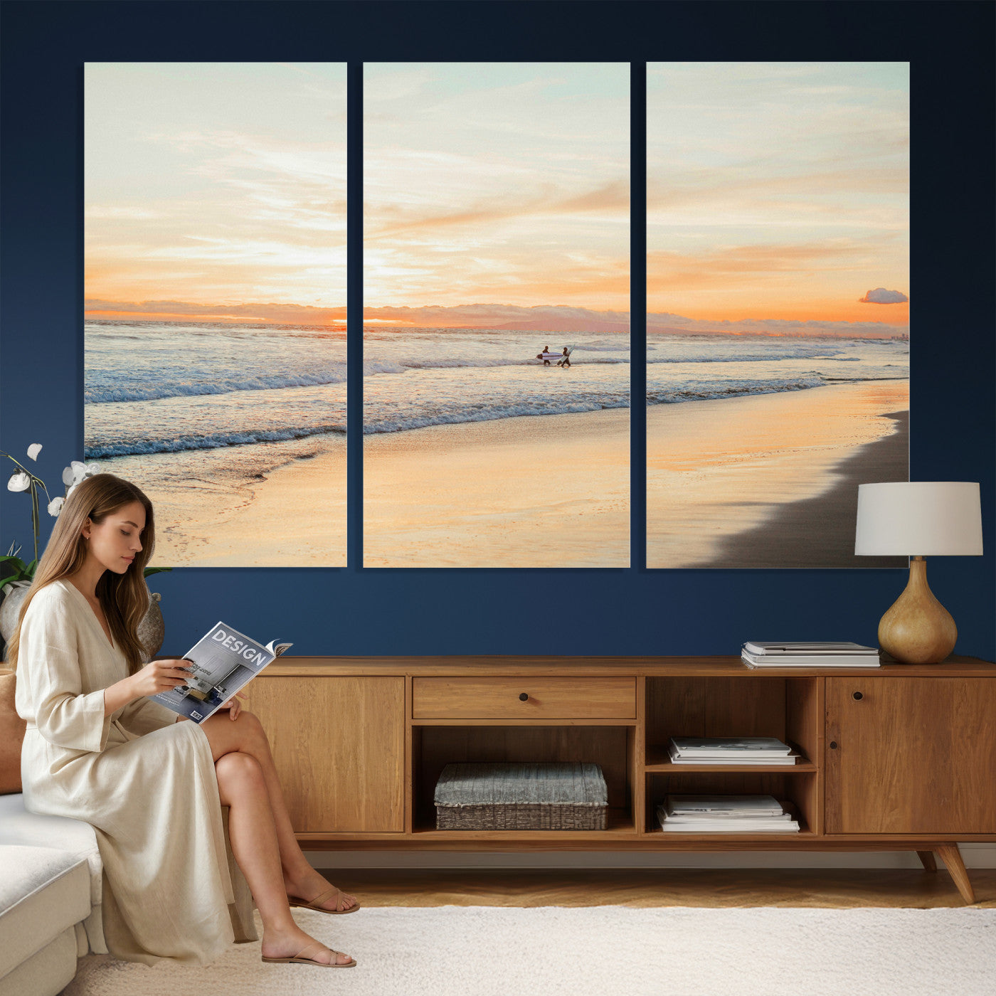 38131619-MGV-CV-36X24 - Beach Sunset Canvas Wall Art Print | Ocean Waves Landscape, Coastal Photography, Seascape Wall Decor, Ready to Hang