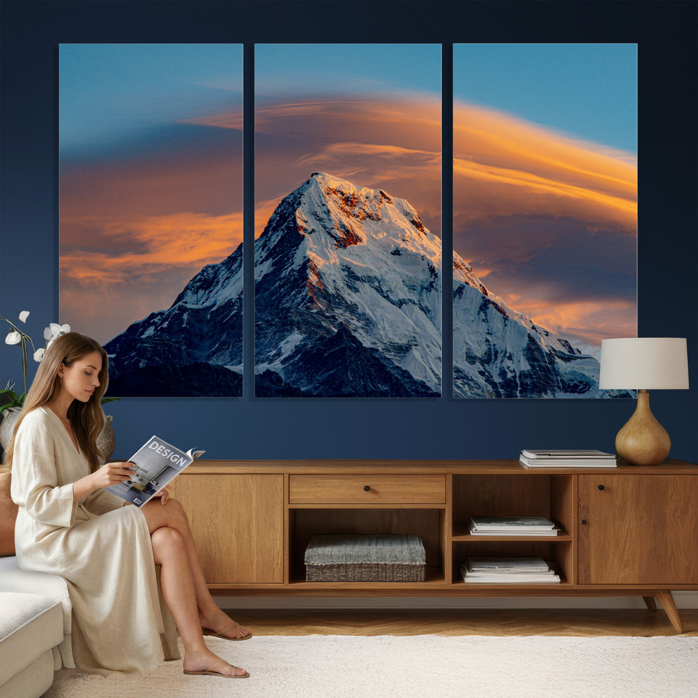 73810927-MGV-CV-36X24 - Snow Mountain Canvas Wall Art Print | Alpine Peak Landscape, Winter Nature Photography, Large Mountain Decor