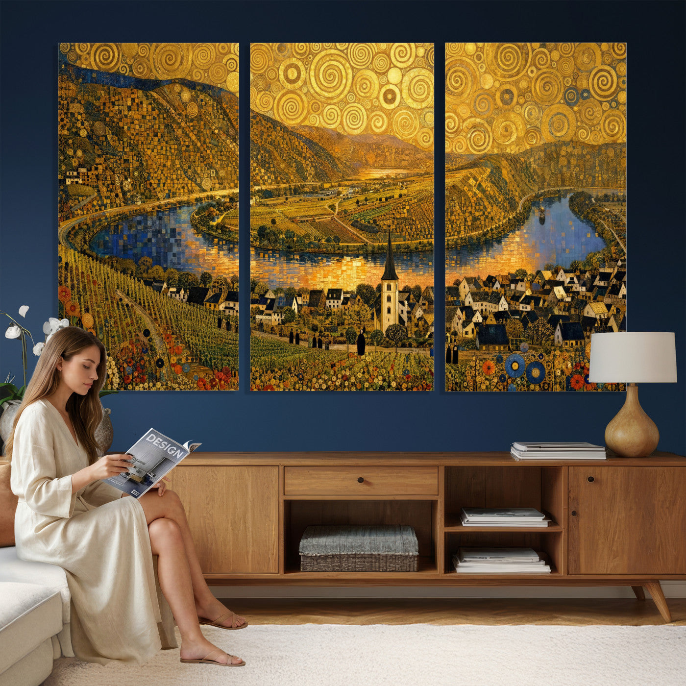 33713008-MGV-CV-36X24 - Gustav Klimt Style Mosel City Wall Art Canvas Print
