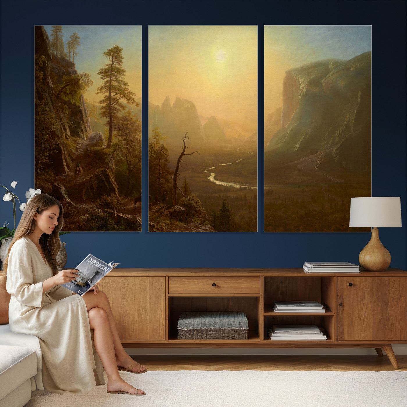 32350988-MGV-CV-36X24 - Albert Bierstadt Among the Sierra Nevada California Yosemite Wall Art Canvas Print, Classic Fine Art Painting Print