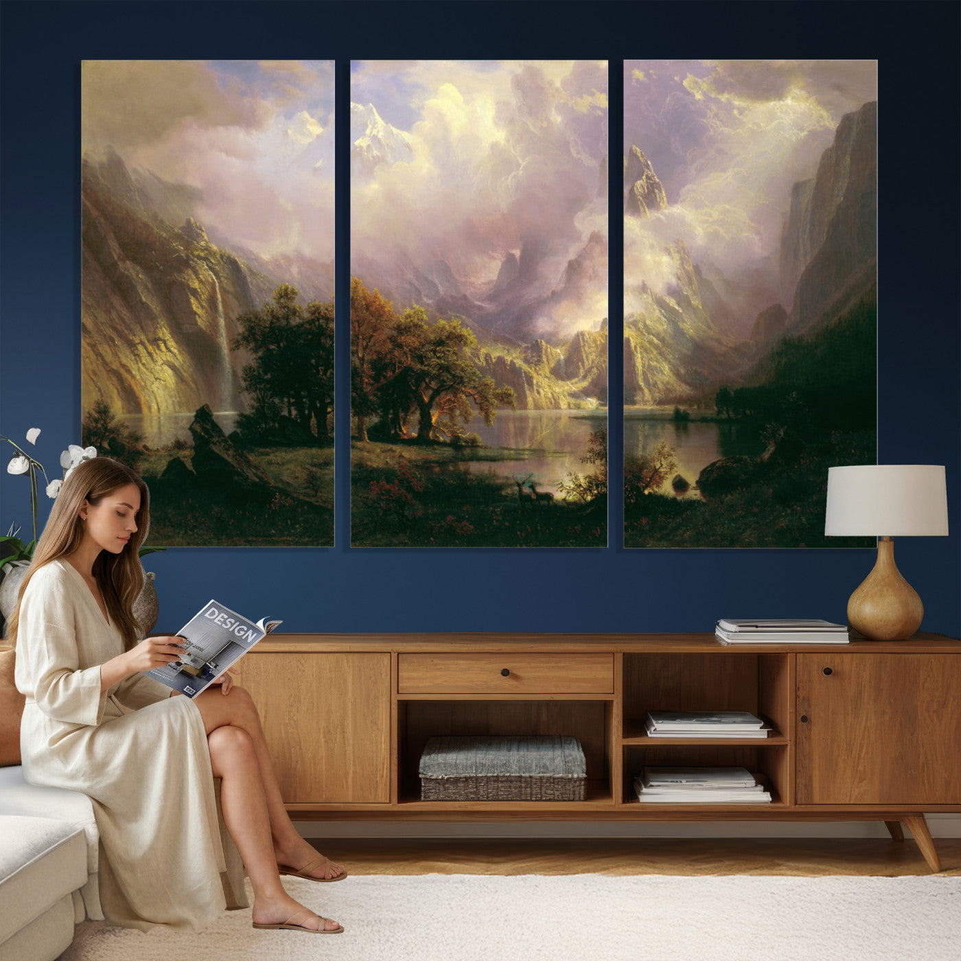 49189463-MGV-CV-36X24 - Albert Bierstadt Rocky Mountain Landscape Wall Art Canvas Print, Classic Fine Art Painting Print