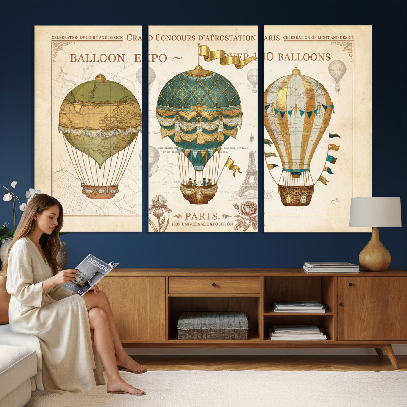 31530449-MGV-CV-36X24 - Kimberly Allen Paris Balloon Expo Wall Art Canvas Print, Vintage 1889 French Hot Air Balloon Poster