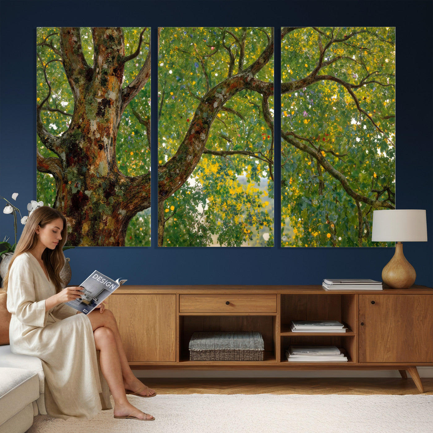 23663535-MGV-CV-36X24 - Vintage Summer Forest Green Tree Wall Art Canvas Print, Lush Leaves Impressionist Painting Print