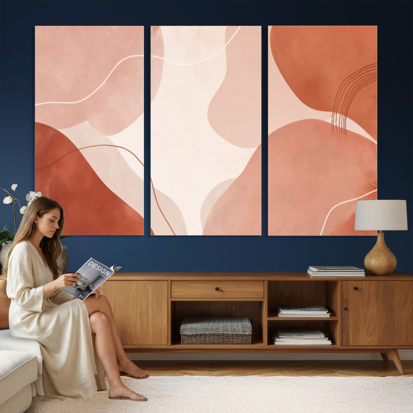 17685421-MGV-CV-36X24 - Abstract Boho Terracotta Wall Art Canvas Print, Mid Century Minimalist Painting Print