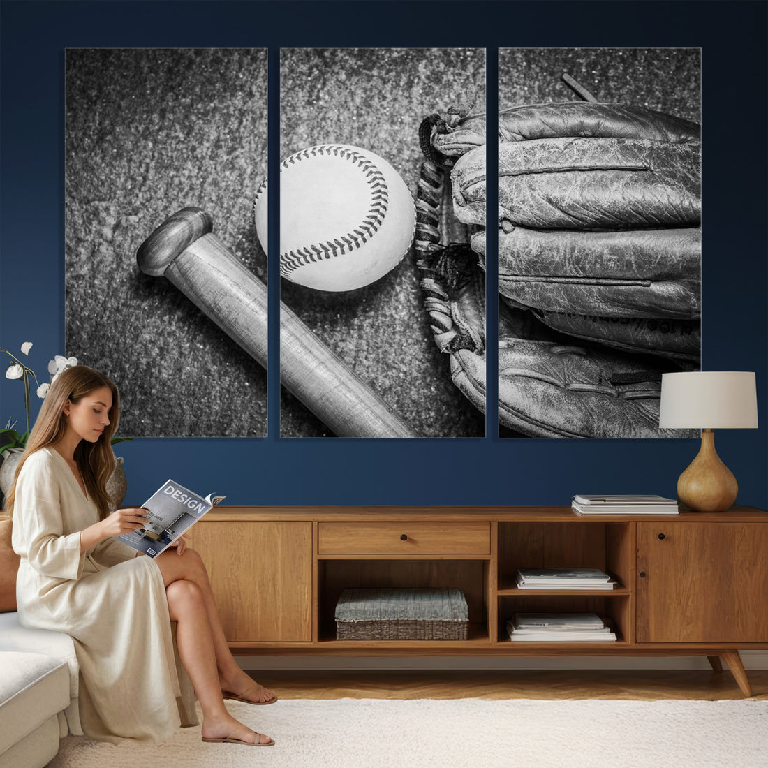 Vintage Baseball Glove and Bat Sports Wall Art Canvas Print