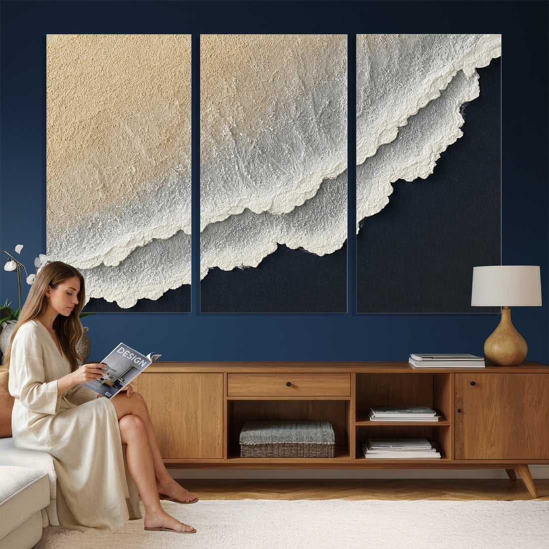 Abstract Ocean Wave Canvas Wall Art, Coastal Beach Wall Decor for Living Room