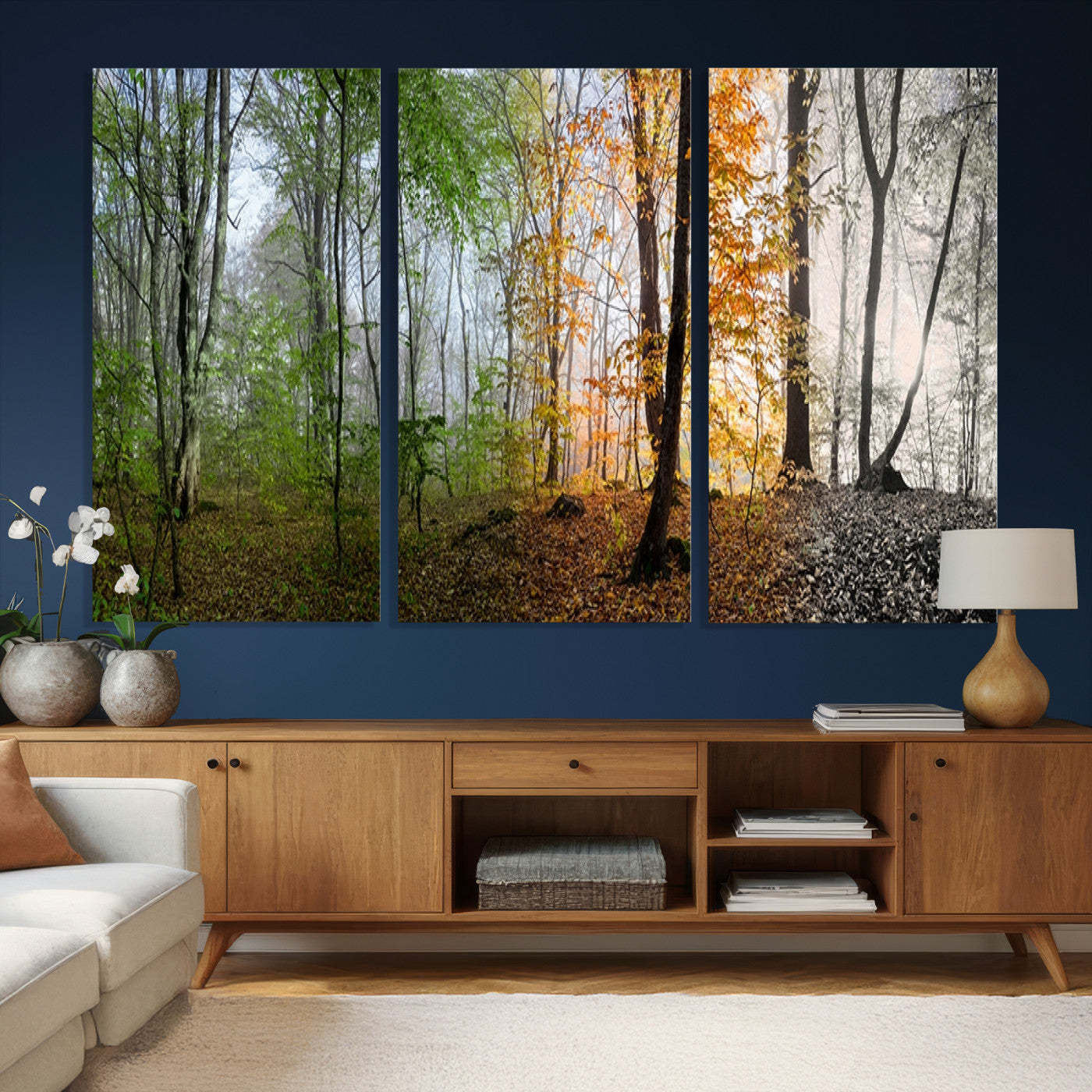 95317-MGV-CV-36X24 - Four Seasons Wall Art Forest Canvas Print – Triptych Seasonal Nature Print – Landscape Decor for Living Room