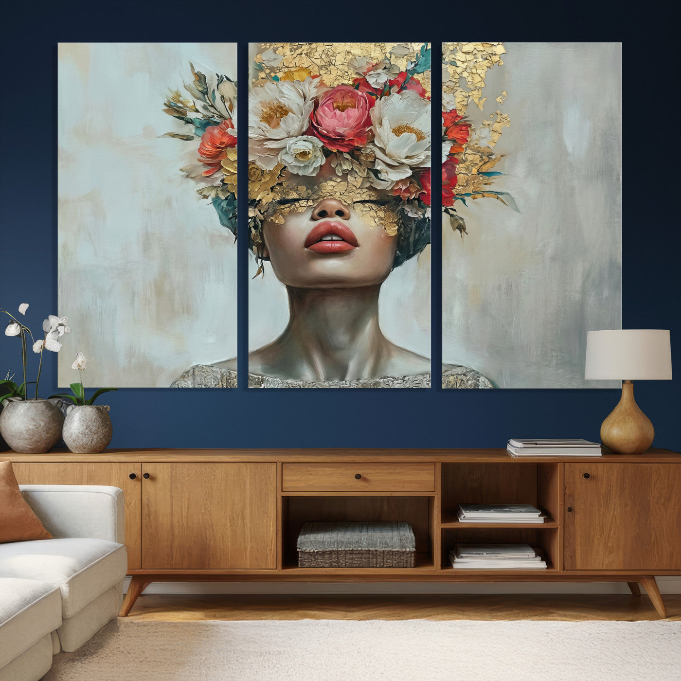 26919-MGV-CV-36X24 - Golden Petal Wall Art Canvas Print - Silhouette Woman Wall Art Canvas Print, Floral Woman Portrait