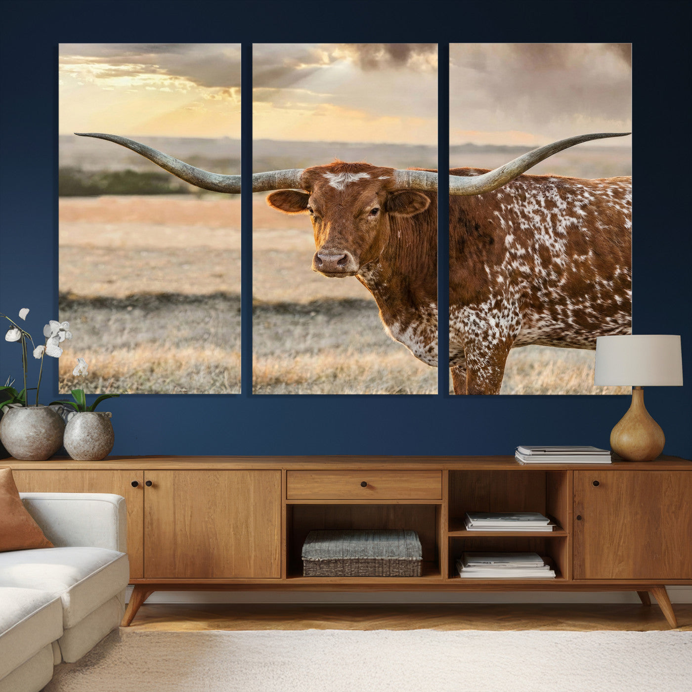 42715-MGV-CV-36X24 - Texas Longhorn Wall Art Canvas Print, Rustic Ranch Decor, Majestic Western Longhorn Cattle