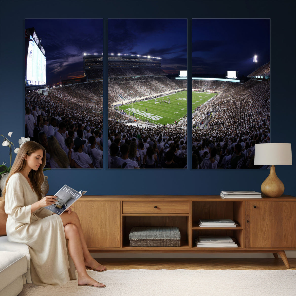 75193-PAN-FL-20X10 - Michigan State Spartans Canvas, Framed Football Team Print - East Lansing Spartan Stadium Wall Art