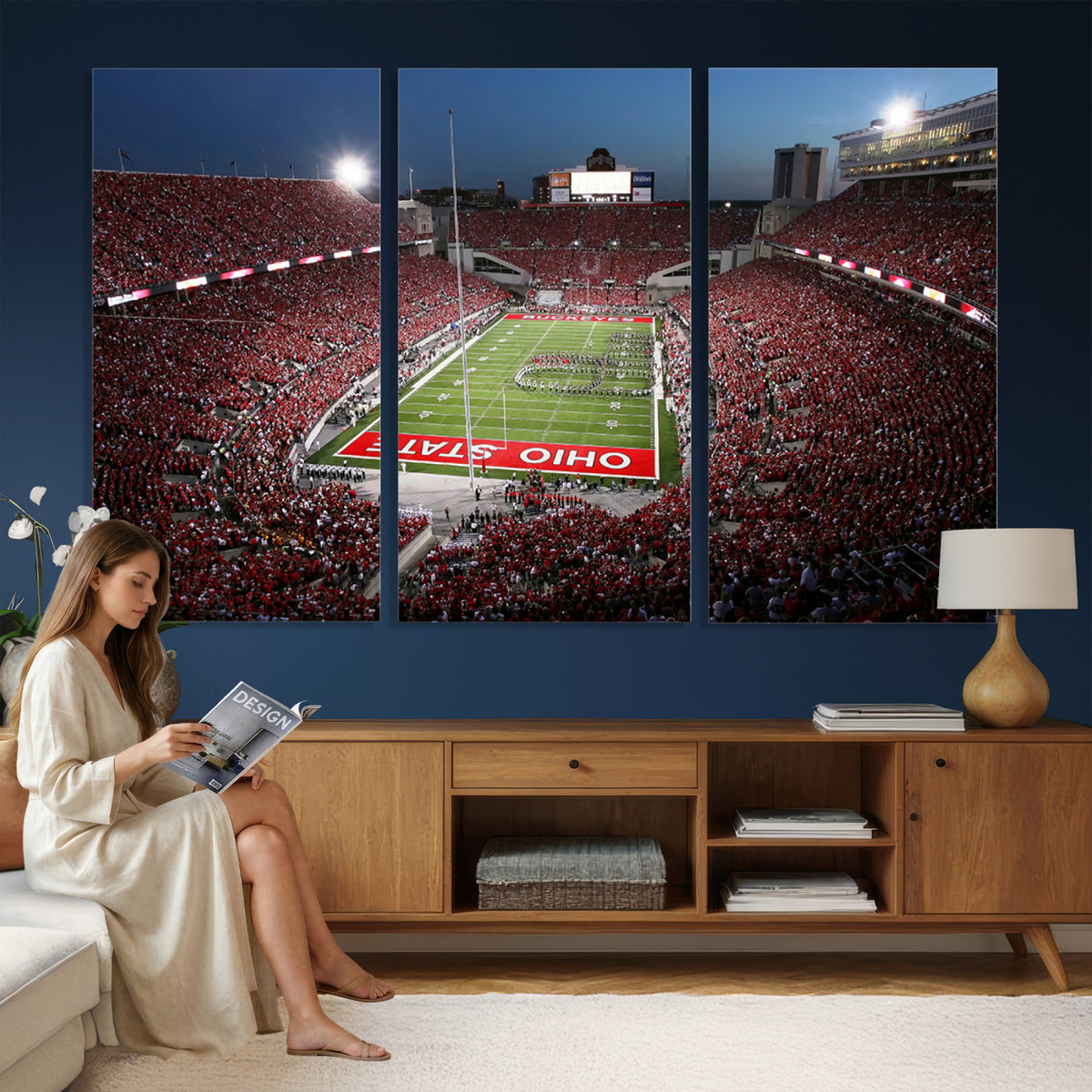 98743-PAN-FL-20X10 - Ohio State University Buckeyes Football Team Print - Columbus Ohio Stadium Wall Art Canvas Print