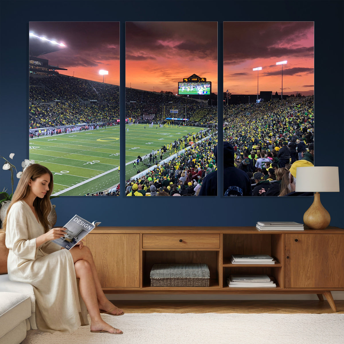 75065-PAN-FL-20X10 - Eugene Autzen Stadium Canvas Wall Art Print – Sunset Over Iconic Football Field Wall Decor for Home
