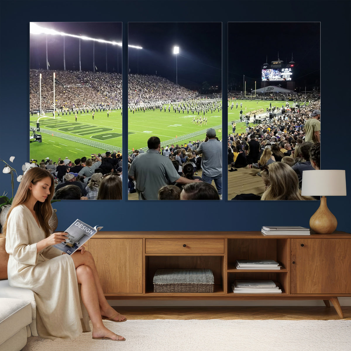 56796-PAN-FL-20X10 - Purdue University Boilermakers Football Team Print - West Lafayette Ross-Ade Stadium Wall Art Canvas