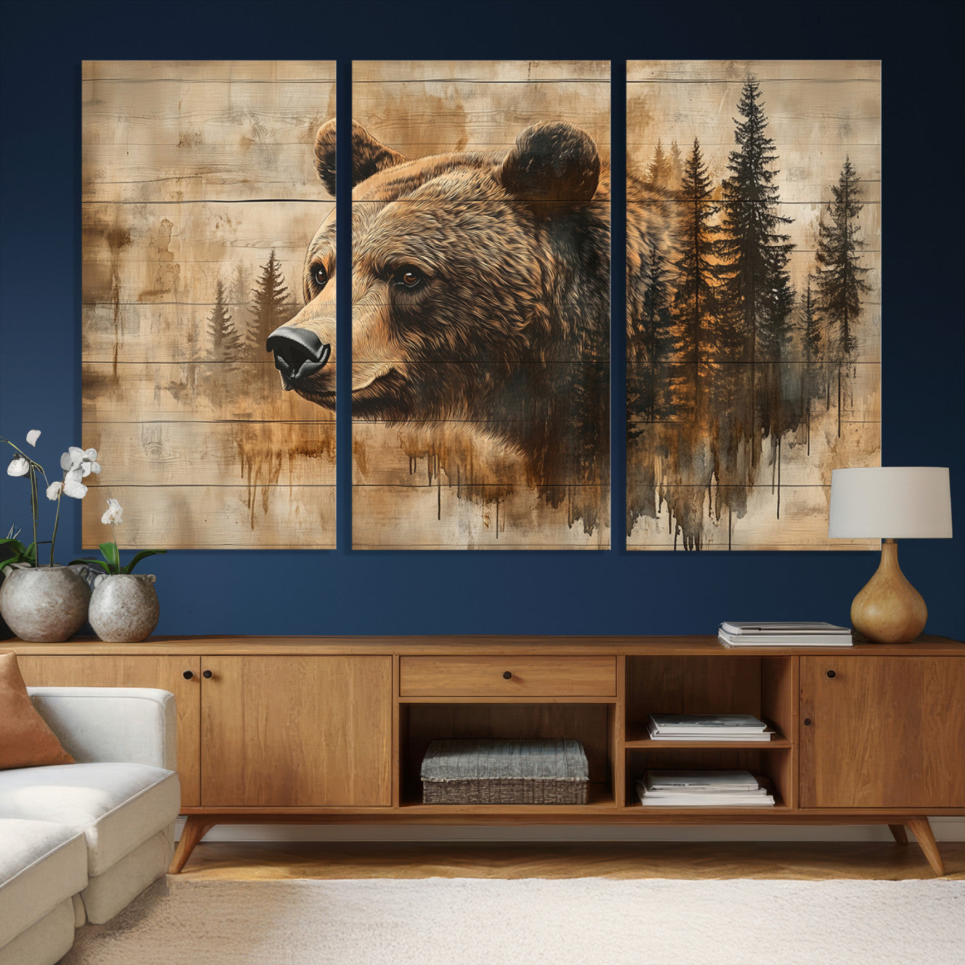 48378-MGV-CV-36X24 - Rustic Grizzly Bear Wall Art, Abstract Grizzly 399 Bear Wall Art Canvas Print - Woodland Wildlife