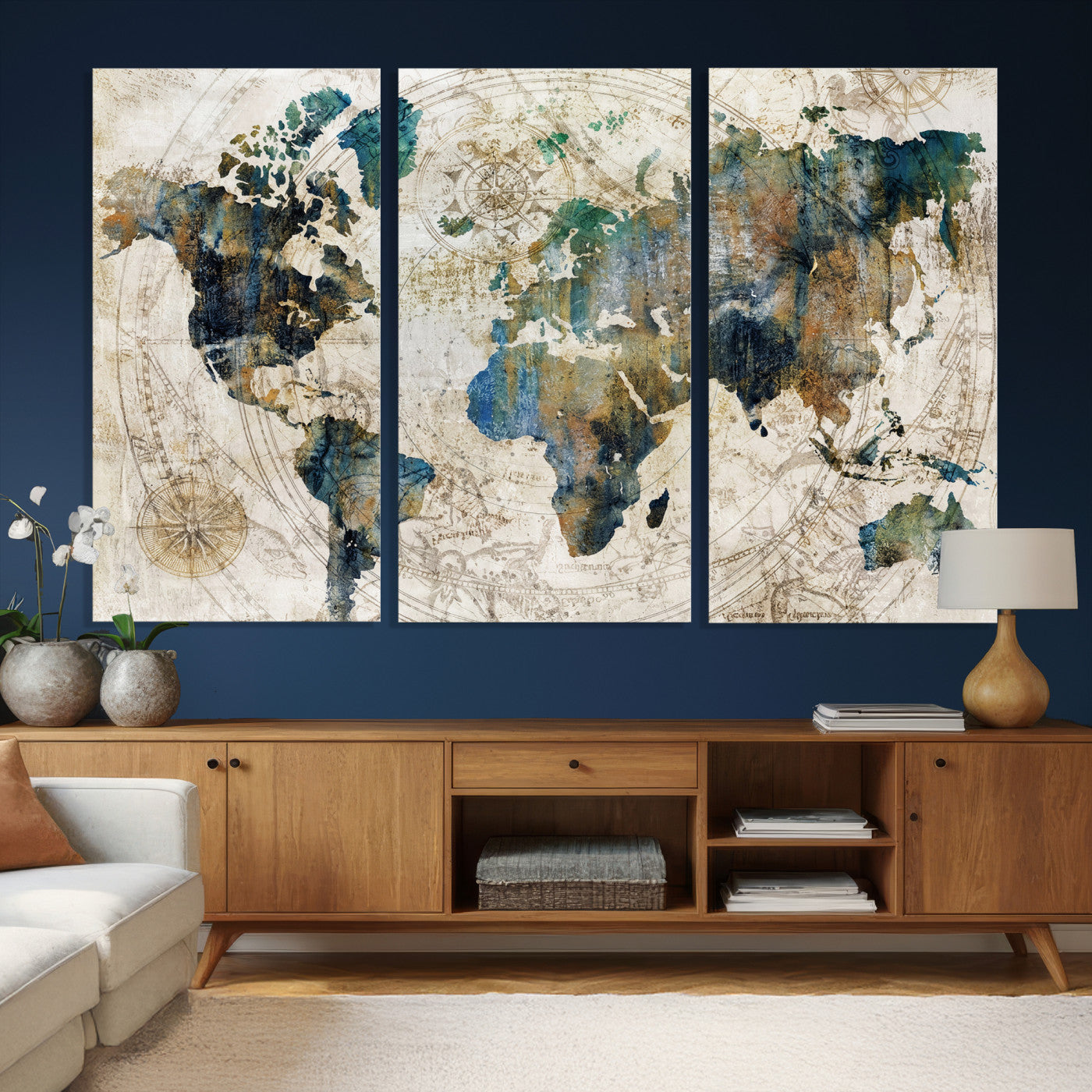 36972-MGV-CV-36X24 - Grunge Abstract World Map Art Print Canvas Print for Office Decor