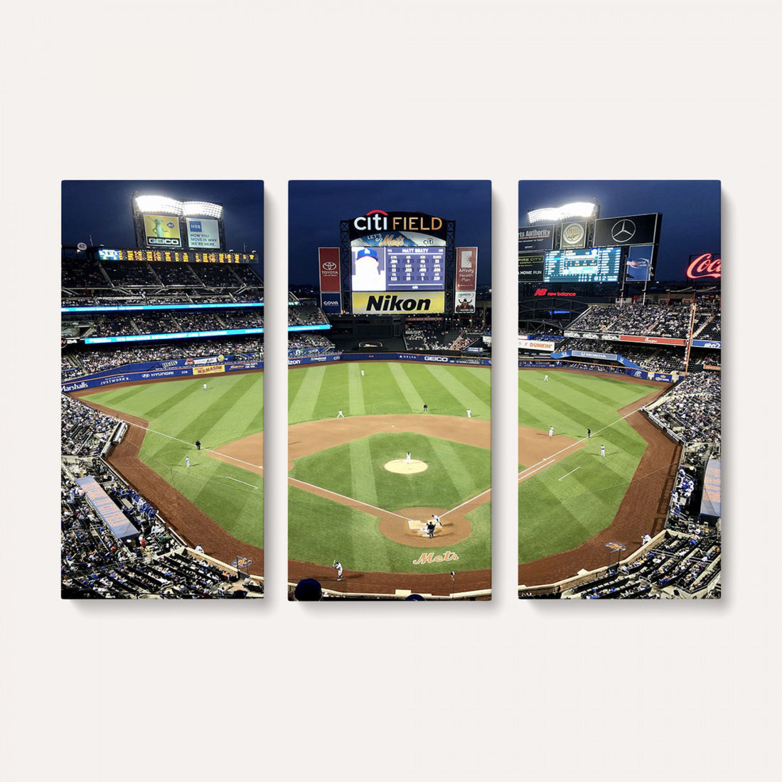 Citi Field Wall Art Print | 3-Panel New York Mets Baseball Stadium Canvas Print