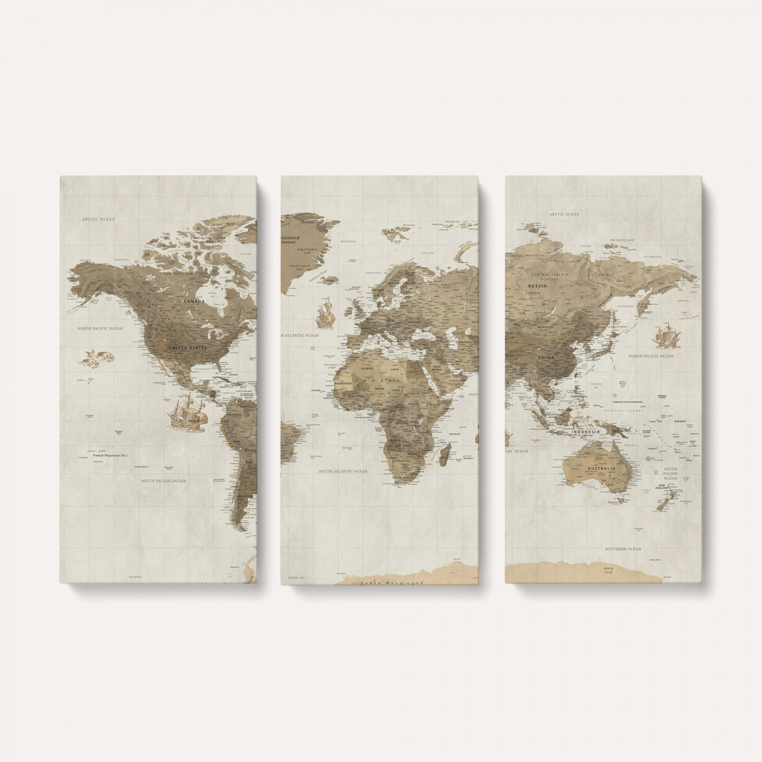 Detailed World Map Wall Art Canvas Print