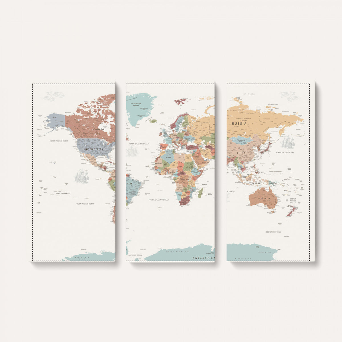 63447567-MGV-CV-36X24 - Pastel Colors World Map Wall Art Canvas Print