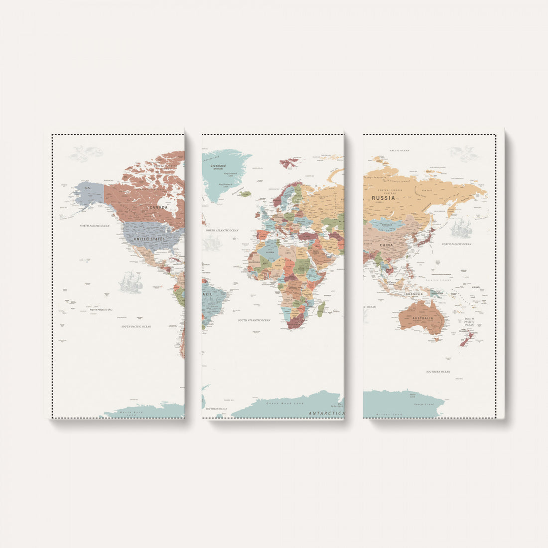 Pastel Colors World Map Wall Art Canvas Print