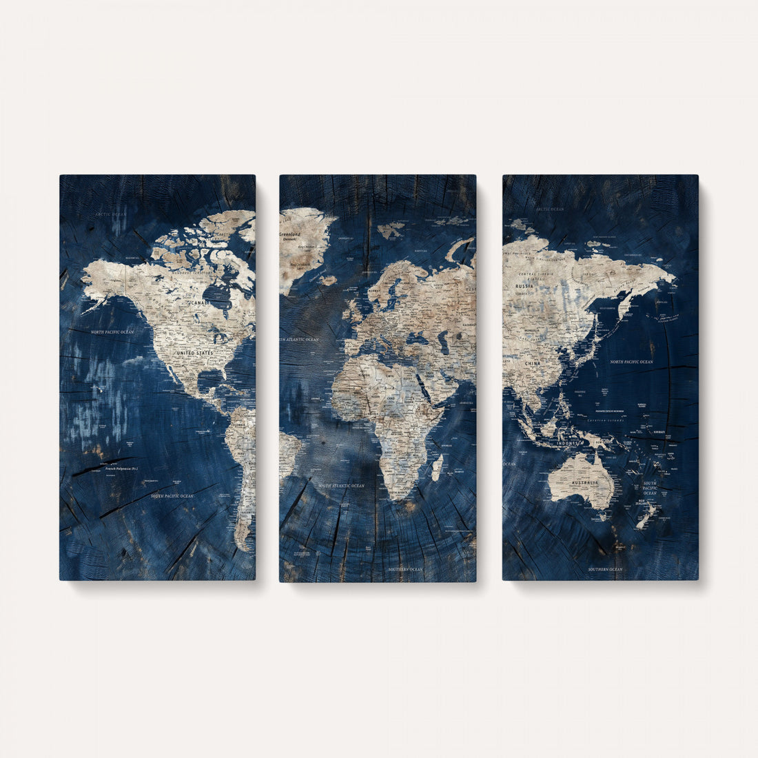 Large Blue World Map Wall Art Canvas Print for Home Office