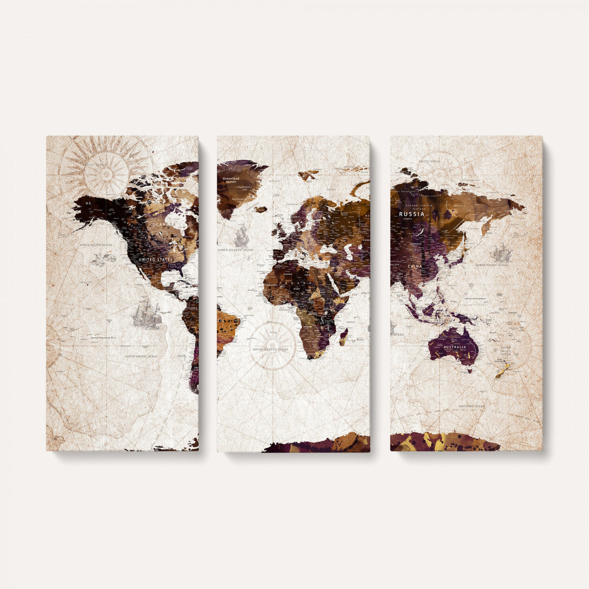 53400857-MGV-CV-36X24 - Blue Watercolor World Map Canvas Print – Framed Modern Wall