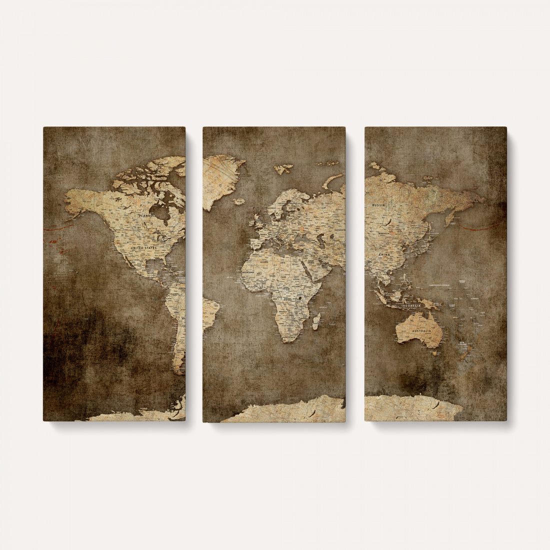 Dark Vintage World Map Canvas Wall Art Print, Antique Map Artwork