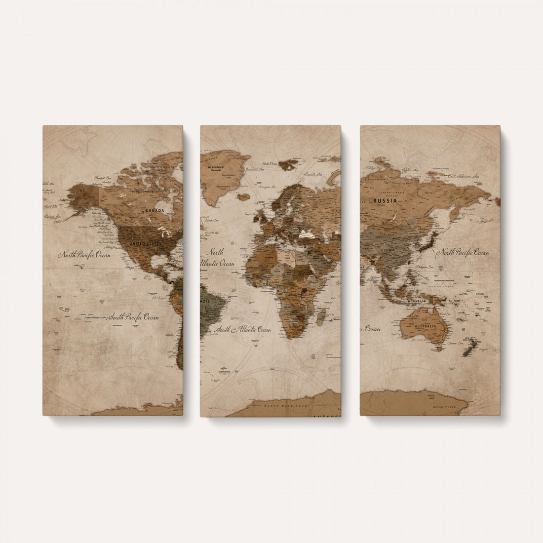 World Map Canvas Wall Art Print, Detailed Global Map Artwork