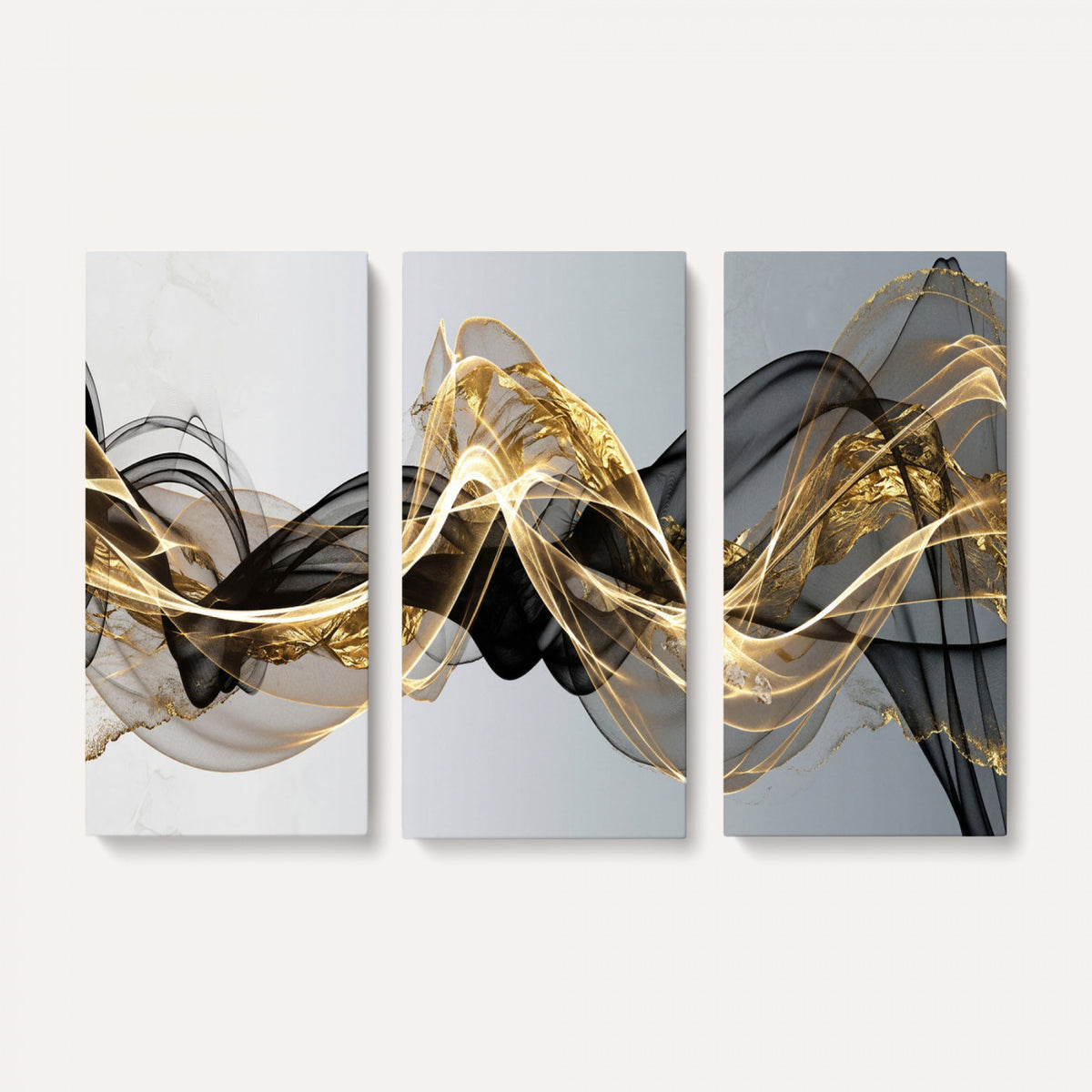 79483321DL-MGV-CV-36X24 - Black and Gold Abstract Wall Art, Modern Wave Canvas Print, Elegant Flowing Smoke Art, Luxury Living Room Decor