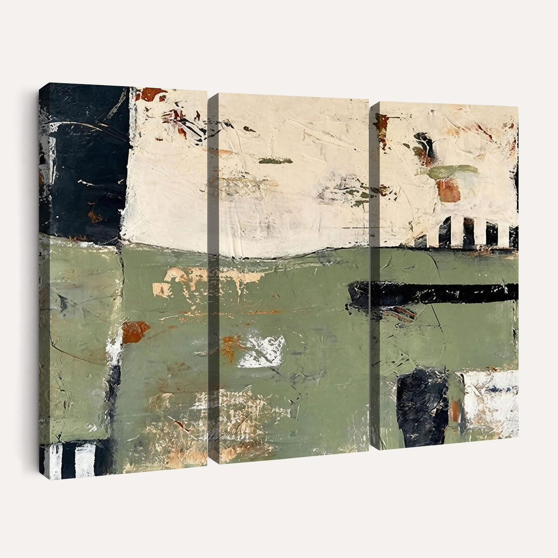 Sage Green Abstract Geometric Landscape Wall Art Canvas Print, Modern Minimalist Decor