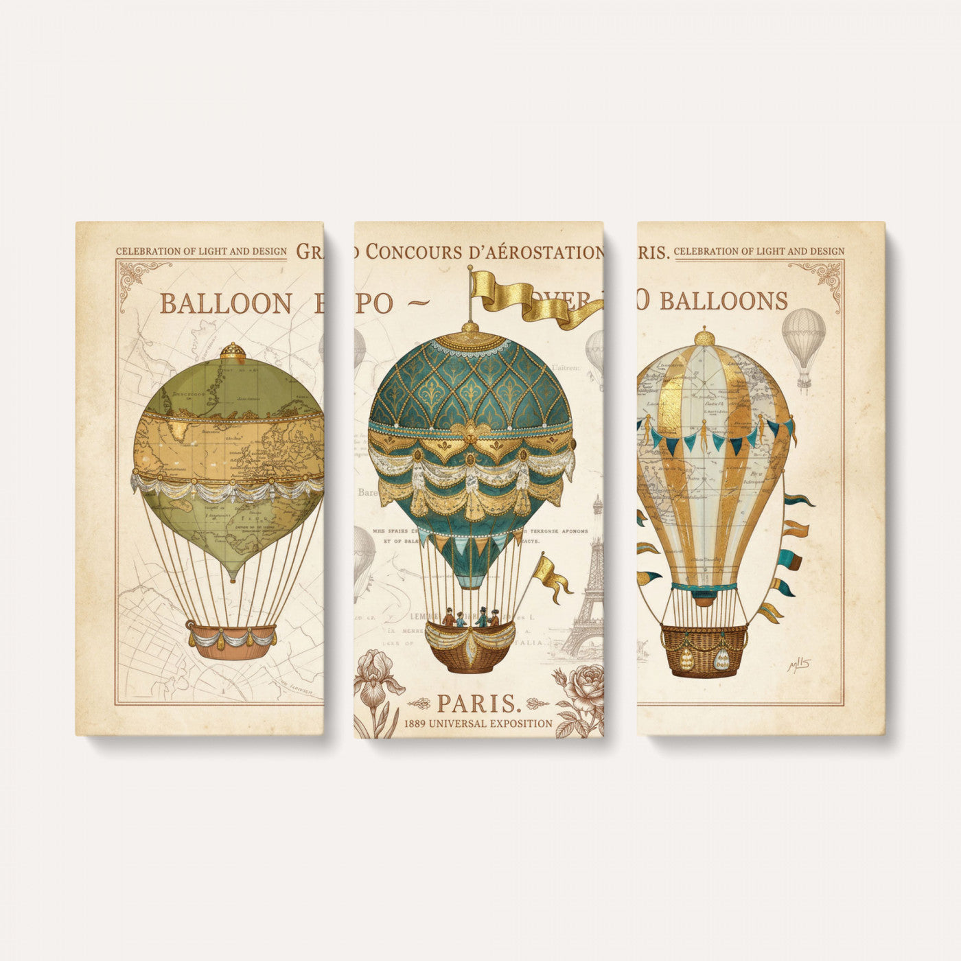 31530449-MGV-CV-36X24 - Kimberly Allen Paris Balloon Expo Wall Art Canvas Print, Vintage 1889 French Hot Air Balloon Poster