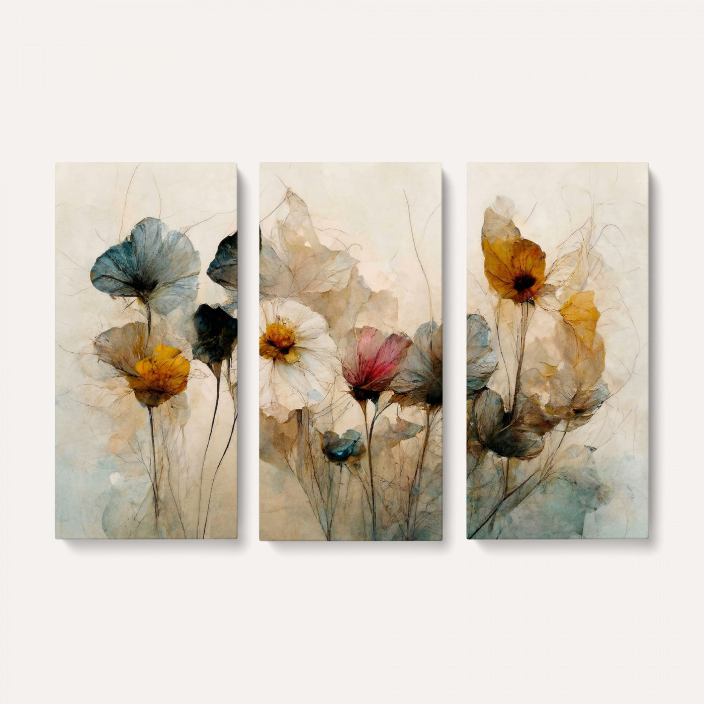 86802229-MGV-CV-36X24 - Vintage Dried Floral Meadow Wall Art Canvas Print, Translucent Watercolor Flowers Painting Print