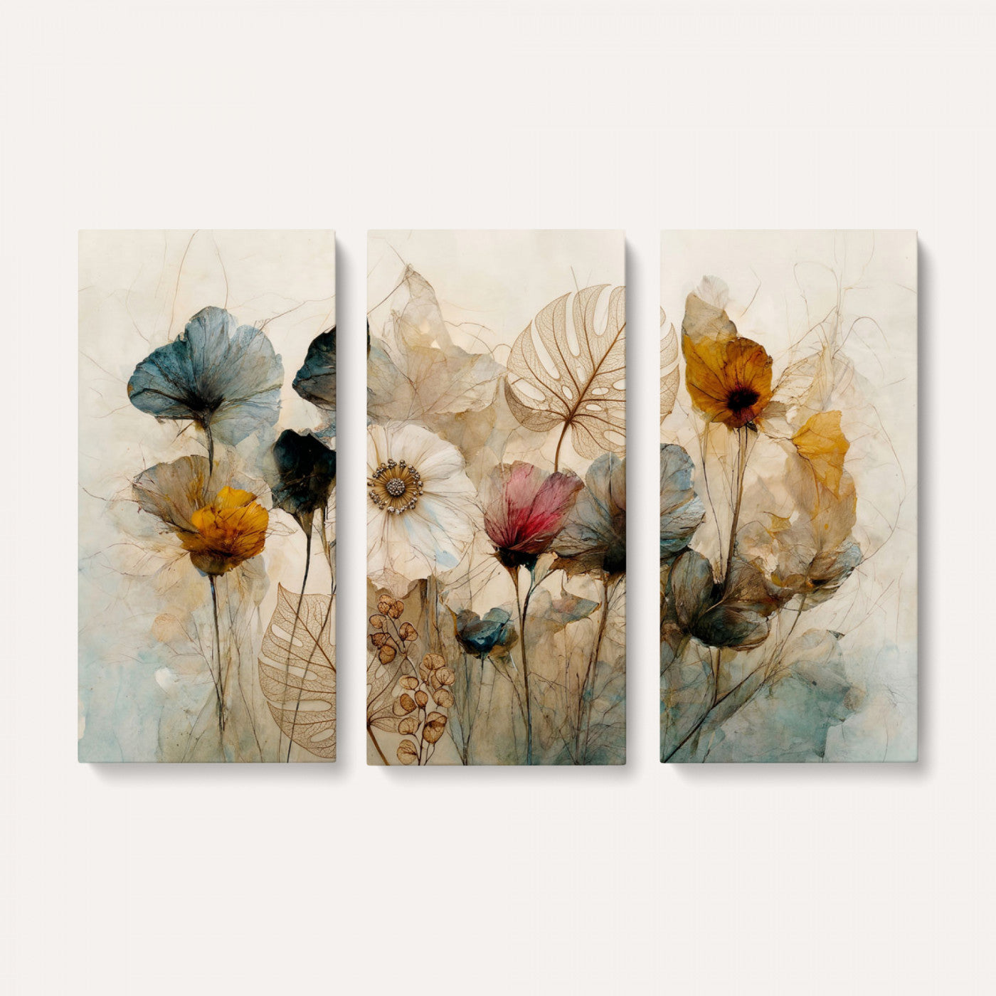 93171612-MGV-CV-36X24 - Vintage Dried Floral Meadow Wall Art Canvas Print, Translucent Watercolor Flowers Painting Print