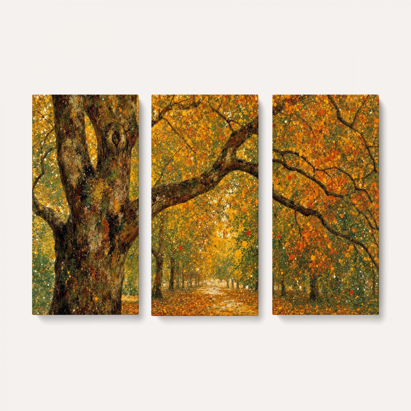 11536138-MGV-CV-36X24 - Vintage Autumn Forest Path Wall Art Canvas Print, Golden Leaves Impressionist Painting Print
