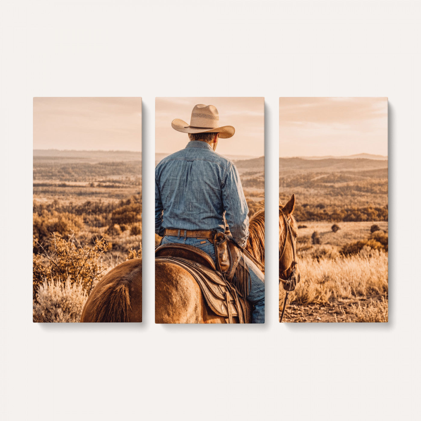 62076449-MGV-CV-36X24 - Texas Cowboy and Horse Print for Western Wall Art Decor for Farmhouse