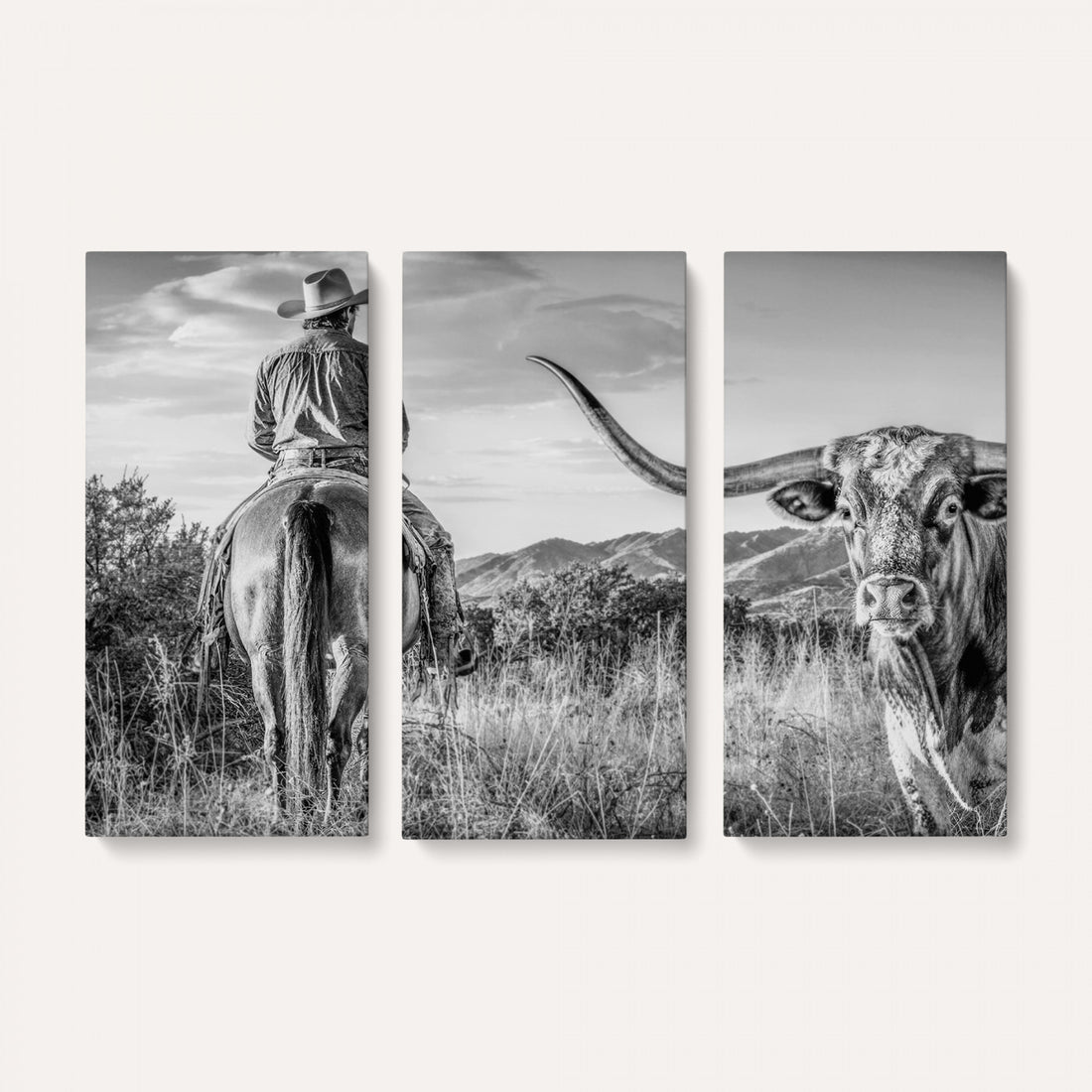 Texas Cowboy and Longhorn Bull Print for Western Wall Art Decor
