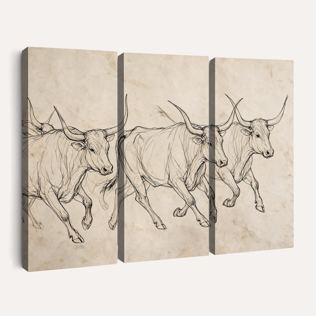 Minimalist Longhorn Line Art, Modern Texas Bull Canvas Print, Abstract Western Wall Decor
