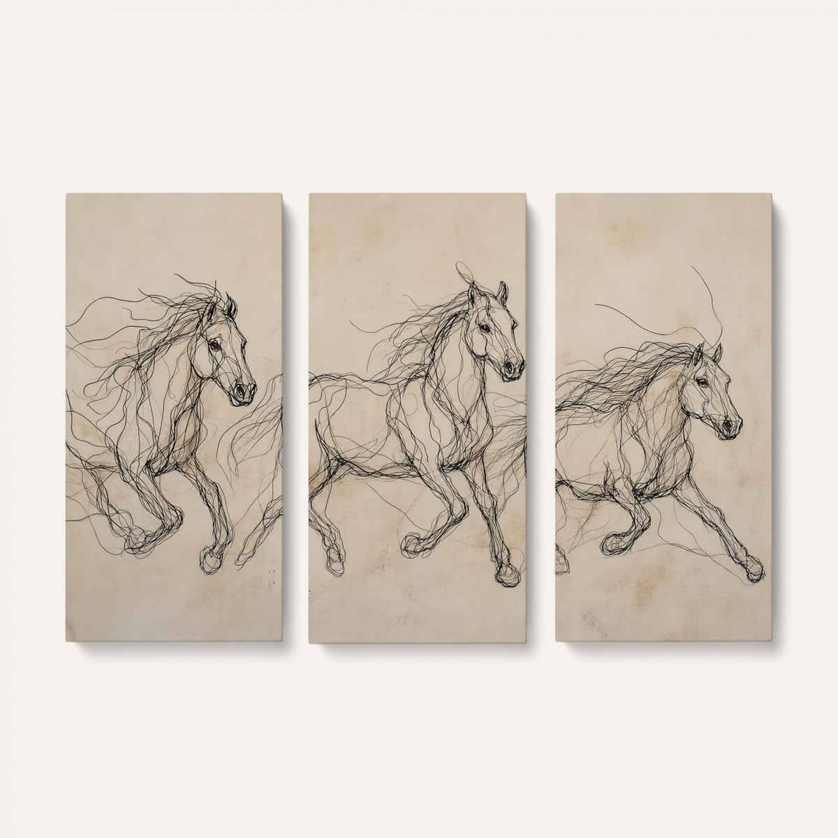 81051673-MGV-CV-36X24 - Abstract Horse Line Art Canvas, Gesture Sketch Wild Horses Print, Modern Scribble Artwork, Minimalist Equine Wall Decor, Rustic Studio Gift