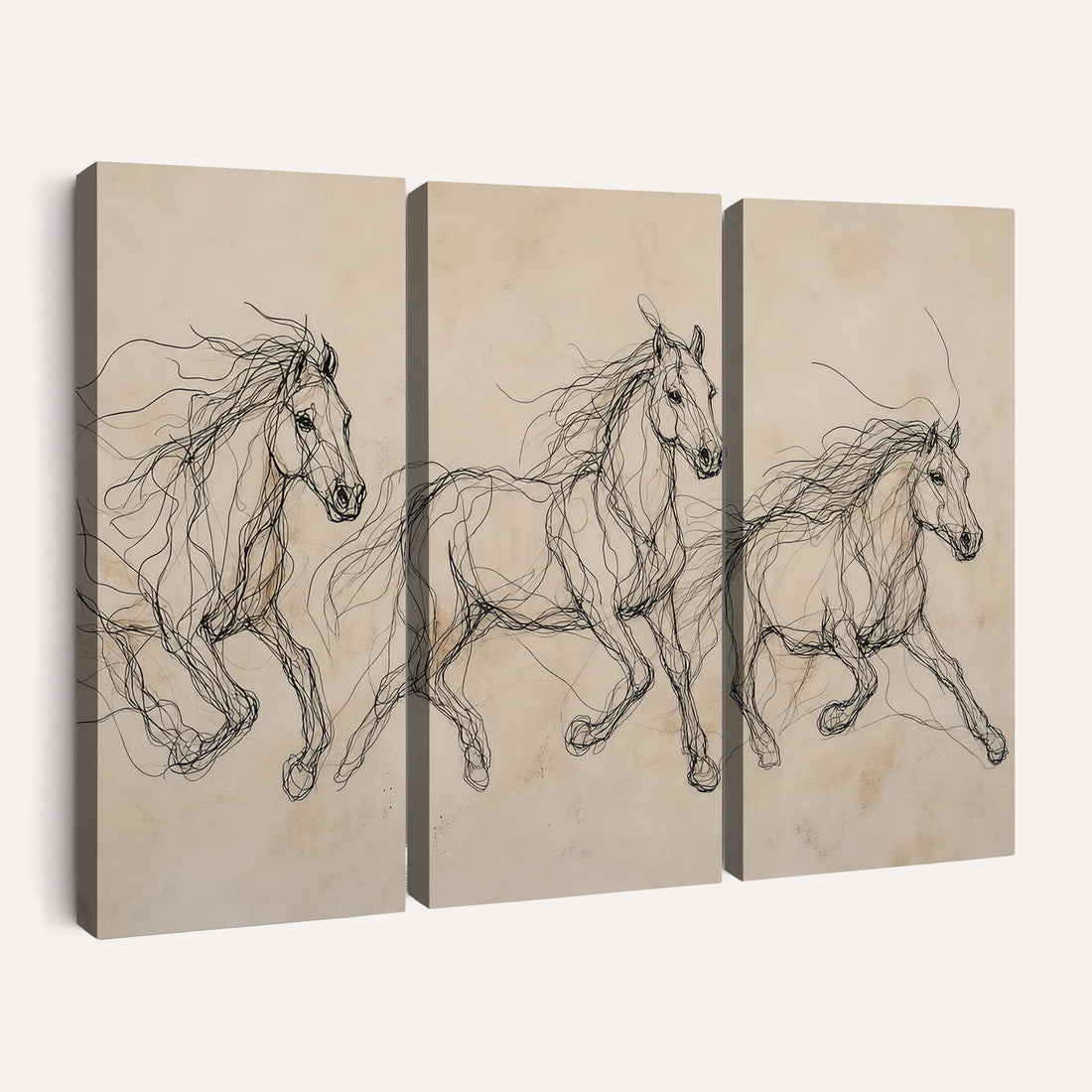 Abstract Horse Line Art Canvas, Gesture Sketch Wild Horses Print, Minimalist Equine Decor