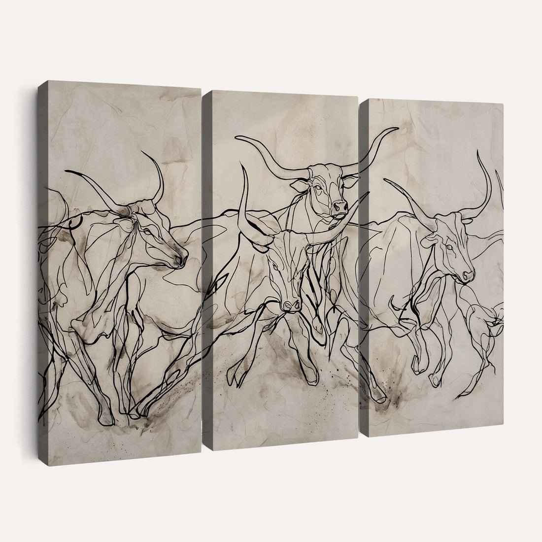 Minimalist Longhorn Line Art, Modern Texas Bull Canvas Print, Abstract Western Wall Decor
