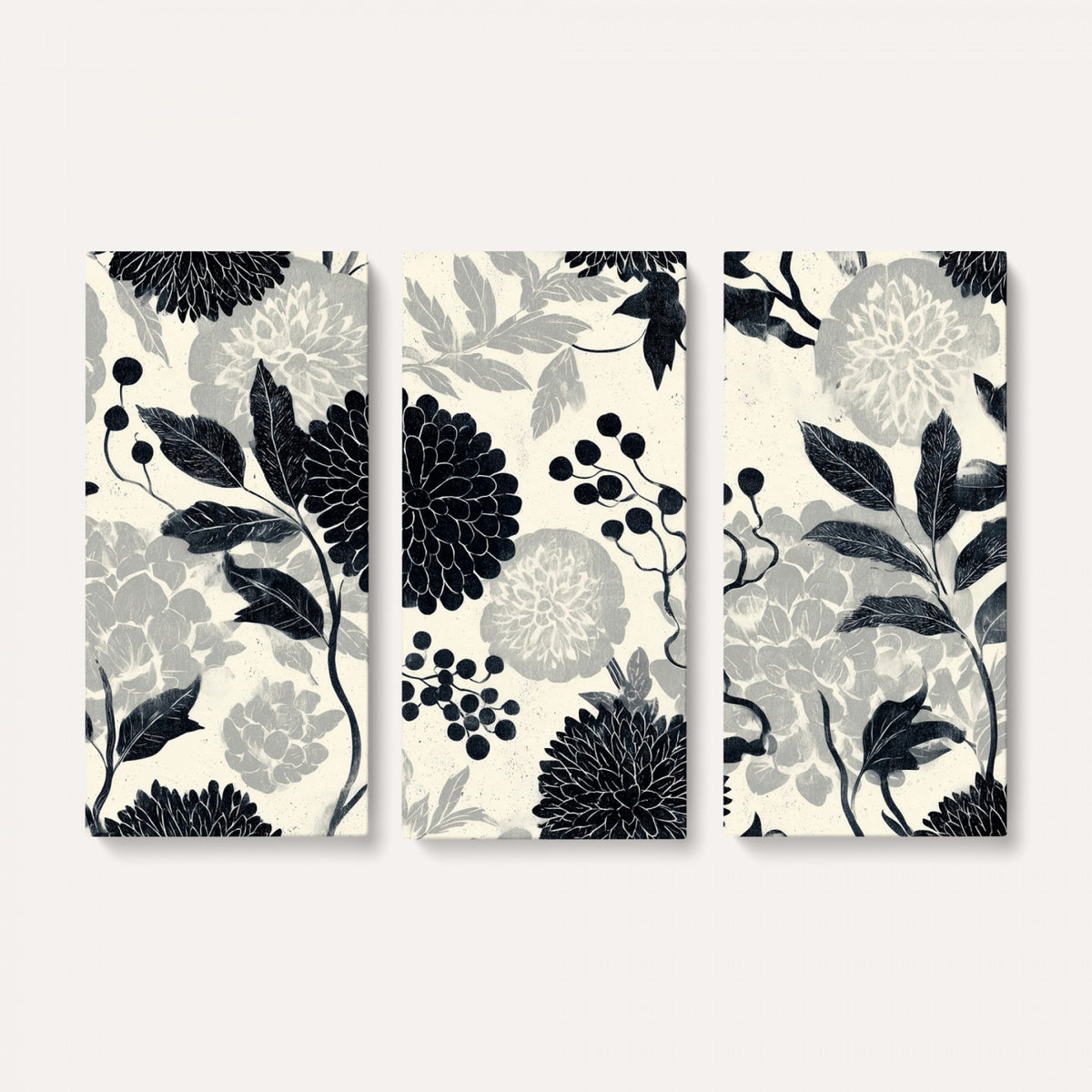 27269625-MGV-CV-36X24 - Traditional Chinese Pattern Tapestry Wall Art, Vintage Chinoiserie Peony Fabric Hanging, Antique Black Grey Living Room Japandi Gift